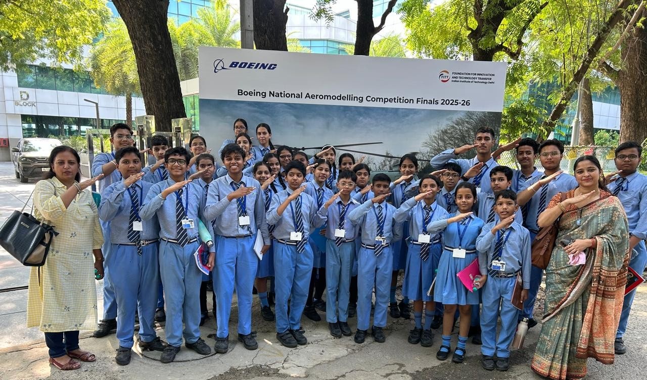 Sulabh Public School students and teachers at the Boeing National Aeromodelling Competition Finals 2025-26 at IIT Delhi