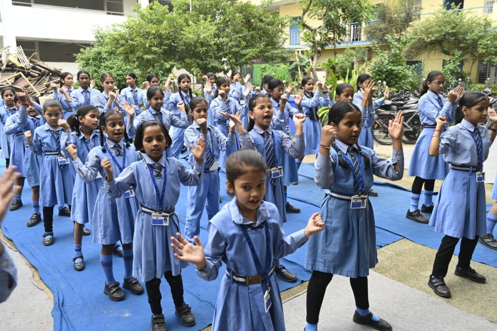 Girls Self-Defense Programme with Delhi Police Sulabh School Young students practising self-defense moves in the Delhi Police SPUWAC programme