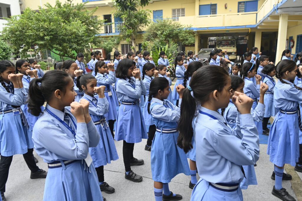 Self-Defense Session for Classes IV to X Sulabh Public School Girls from Classes IV to X learning self-defense techniques at Sulabh Public School