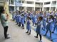 SPUWAC Delhi Police trainer leading a self-defense training session for girl students at Sulabh Public School