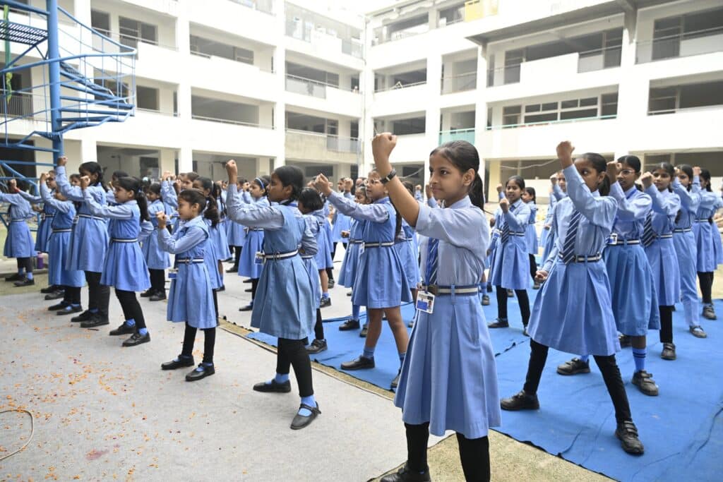 Self-Defense Workshop for Girl Students Sulabh Public School Girl students performing a self-defense drill during the 10-day workshop